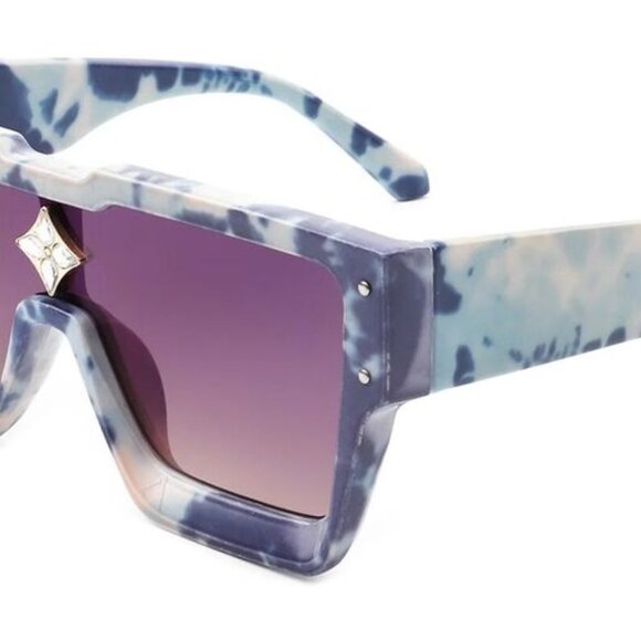 OVERSIZED THICK BOLD SQUARE RHINESTONE SUNGLASSES TRENDY RETRO DESIGNER FASHION